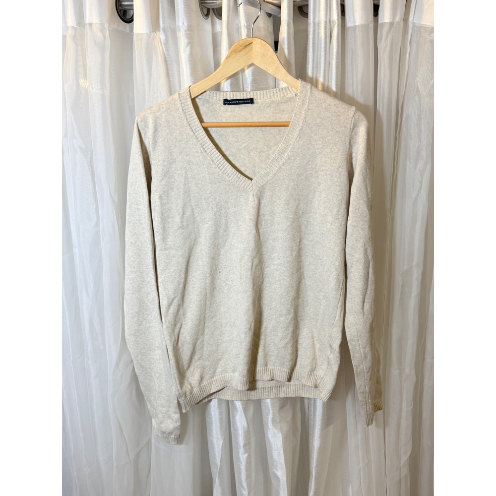 Brandy Melville V-Neck Sweater Womens One Size Oatmeal Beige Cotton Knit Italy
